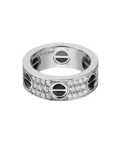 Nhẫn Nam Cartier Love Ring Diamond-Paved Ceramic B4207600 Màu Vàng Trắng (Chế Tác)