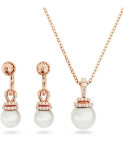 Combo Dây Chuyền + Khuyên Tai Nữ Swarovski Originally Set White, Rose Gold-Tone Plated 5672835 Màu Vàng Hồng